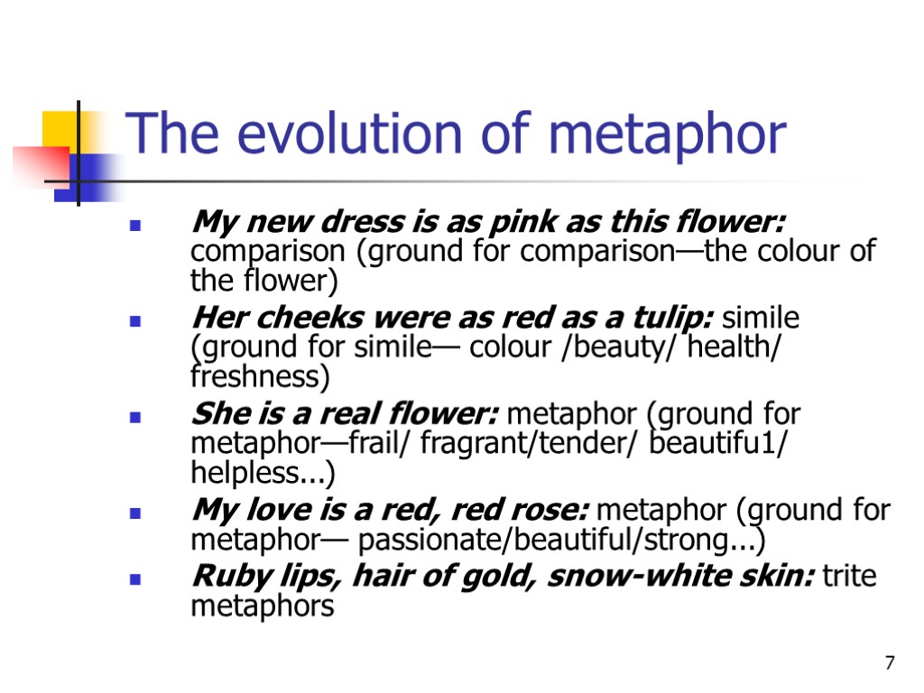 7 The evolution of metaphor My new dress is as pink as this flower: